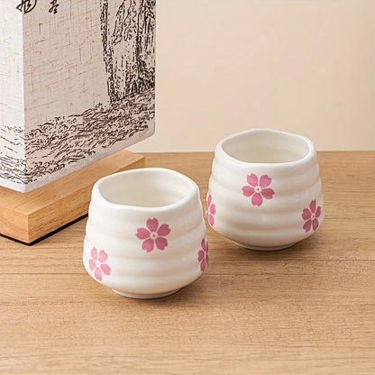 2pcs Set 160ml Cute Cherry Blossom Ceramic Tea Cup Pink / White