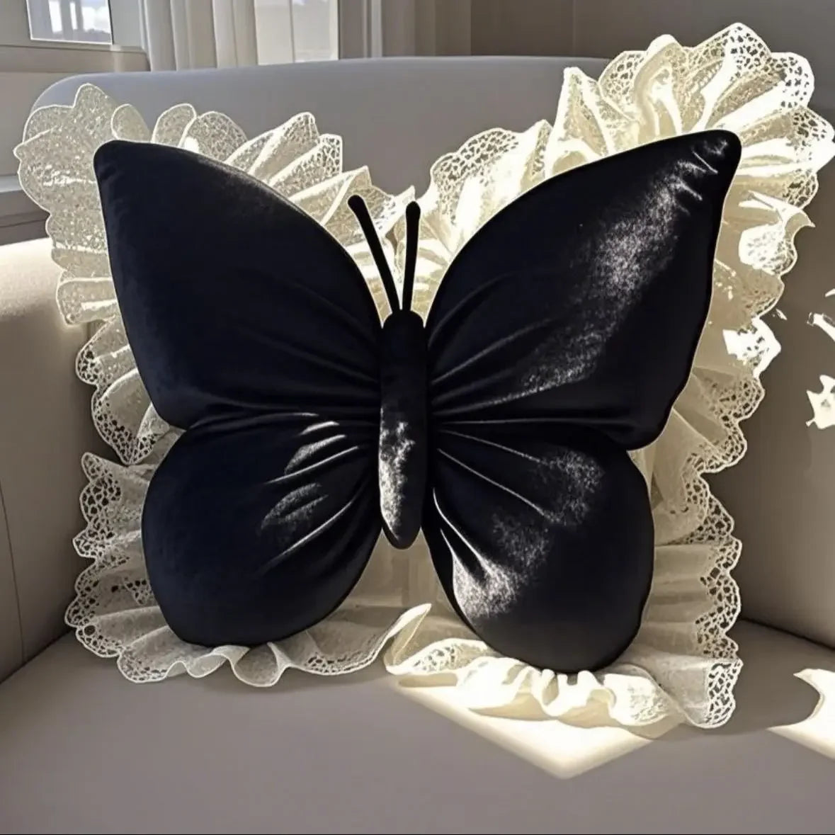Cute Pink Frill Velvet Butterfly Bow Cushion (Various Colours)