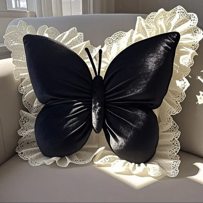 Cute Pink Frill Velvet Butterfly Bow Cushion (Various Colours)