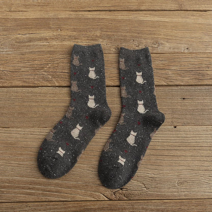 Warm Winter Cute Cat Heart Dots Socks, 1 Pair