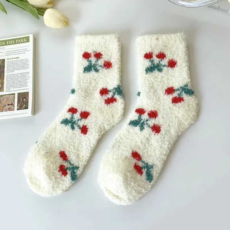 Cute Spring Socks Cozy Fluffy Cute Floral Spring Socks – Cosy Realm