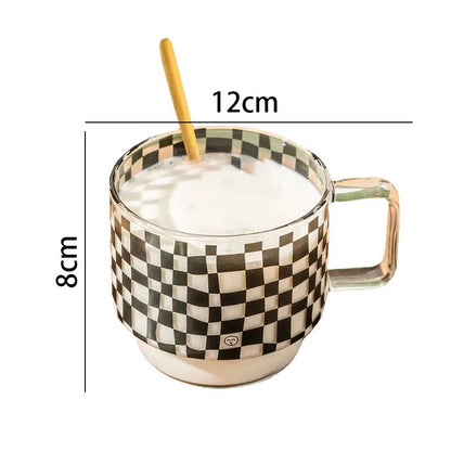 Black and White Checkerboard Glass Coffee Cup Tea Mug