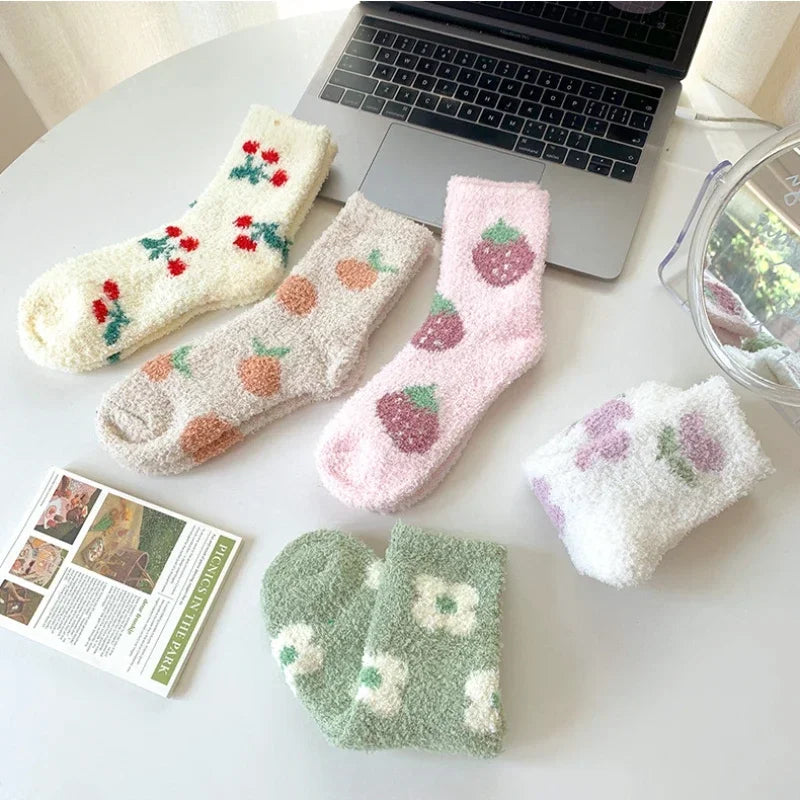 Cute Spring Socks Cozy Fluffy Cute Floral Spring Socks – Cosy Realm