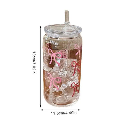 Pink Bow Plastic Iced Coffee Drinks Cup With Lid & Straw