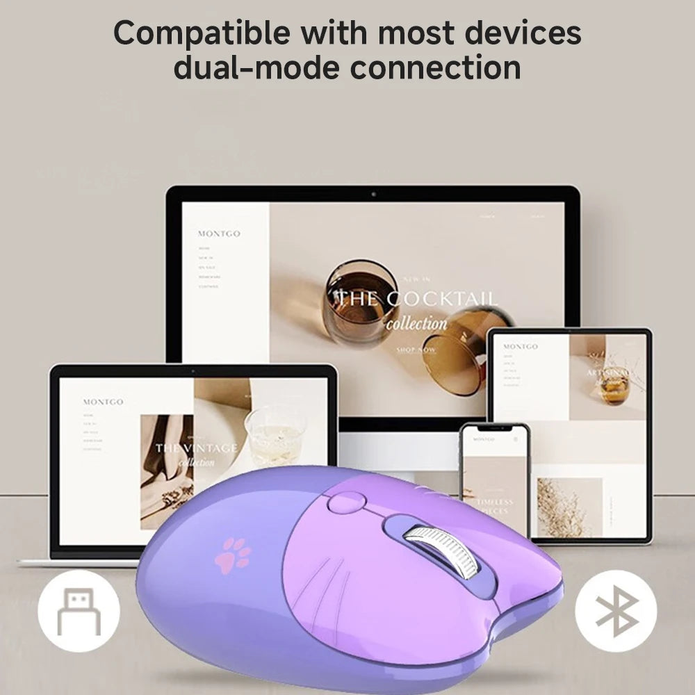 Cute and Colorful Cat Shaped Wireless Bluetooth Mouse with USB Receiver