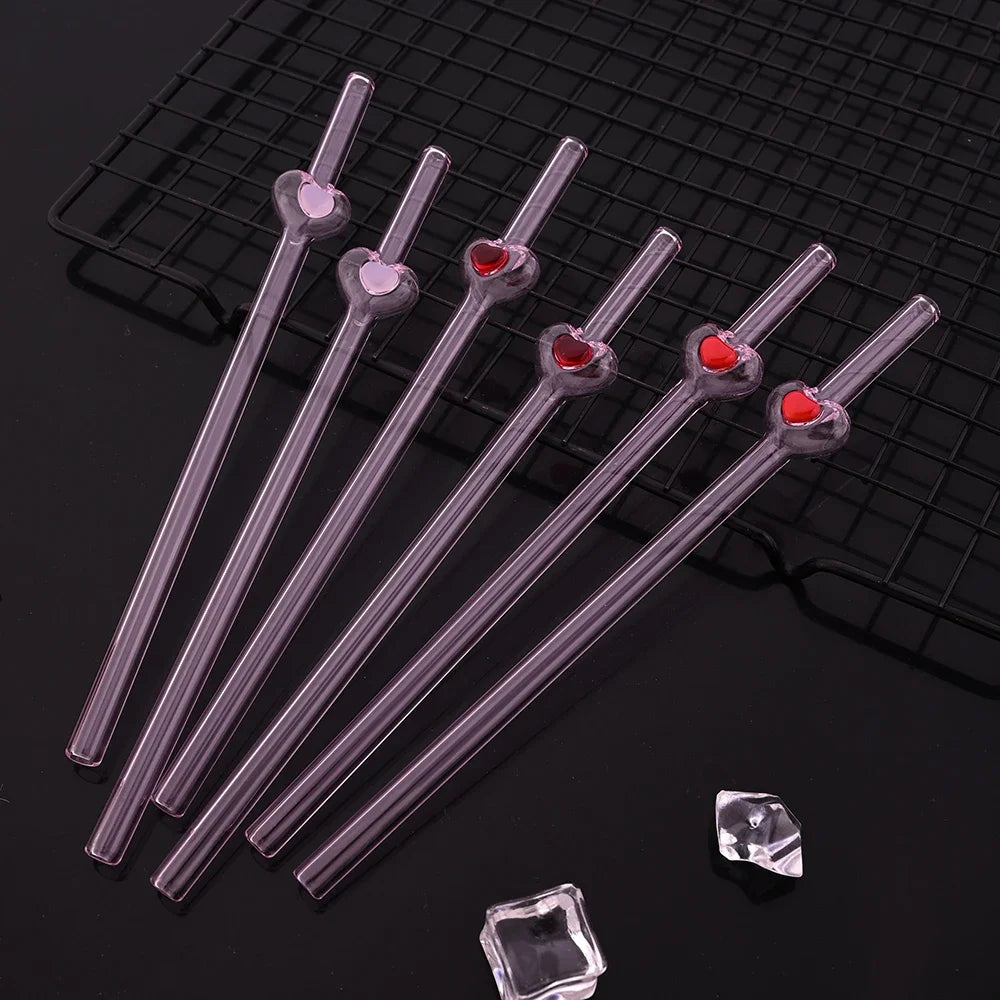 4Pcs Reusable Heart Straws Glass Straws
