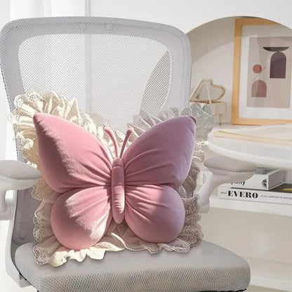 Cute Pink Frill Velvet Butterfly Bow Cushion (Various Colours)