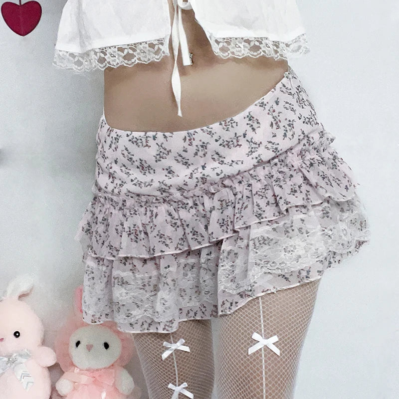 Floral Cute Chiffon Flower Print Skirt