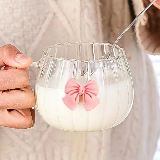 Cute Bow Glass Pumpkin Shaped Mug