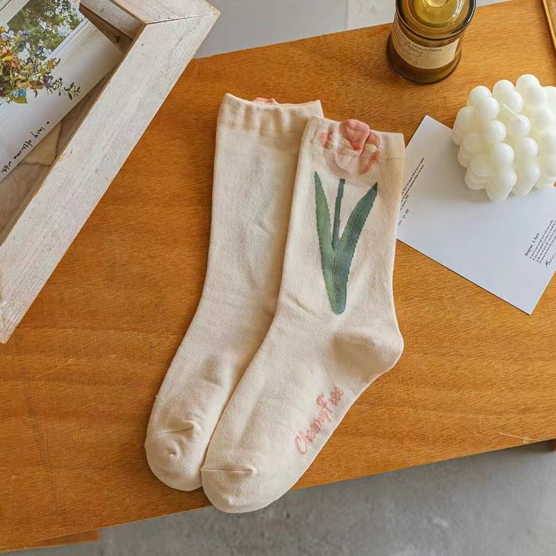 Cozy Kawaii Tulip Flower Cotton Socks