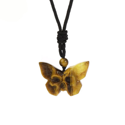 Natural Stone Butterfly Skull Crystal Necklace