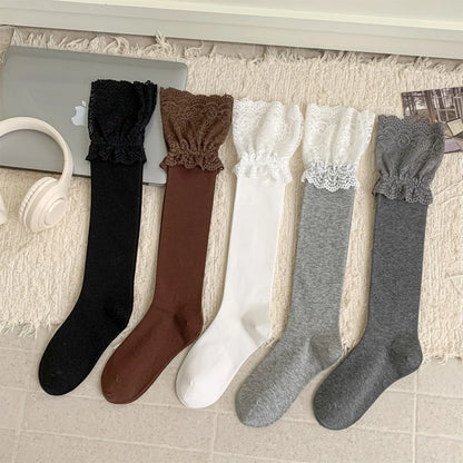 Dark Academia Autumnal Lace Ruffle Calf Socks