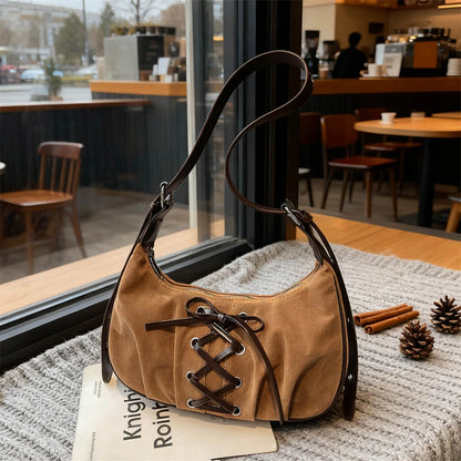 Neutral Brown Underarm Lace Up Shoulder Hand Bag