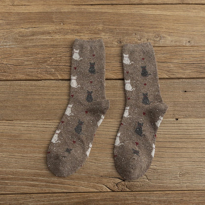 Warm Winter Cute Cat Heart Dots Socks, 1 Pair