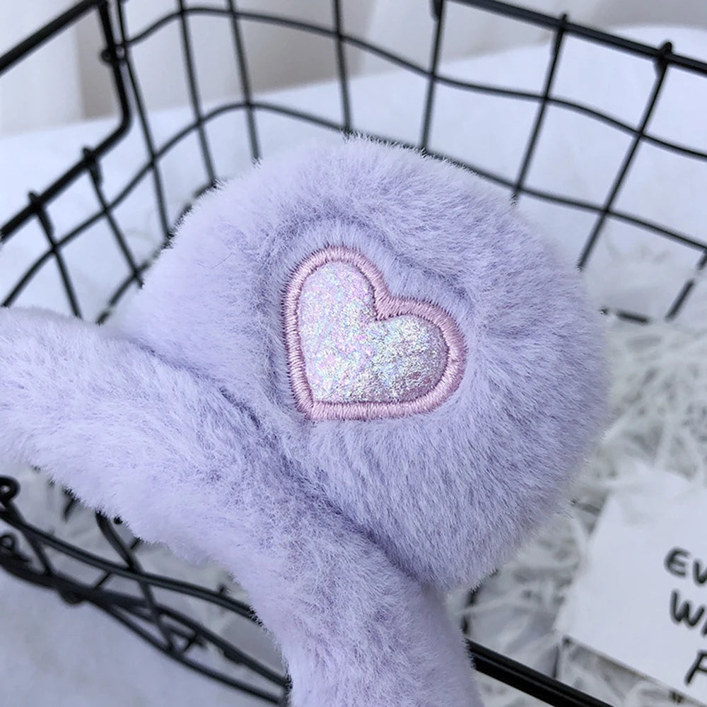 Cozy Cute Fluffy Plush Hearts Earmuffs Headband