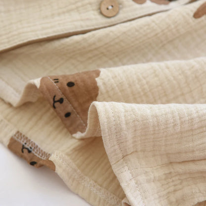 Summer Pure Cotton Cute Crepe Bear Pyjamas Sleepwear & Loungewear Set