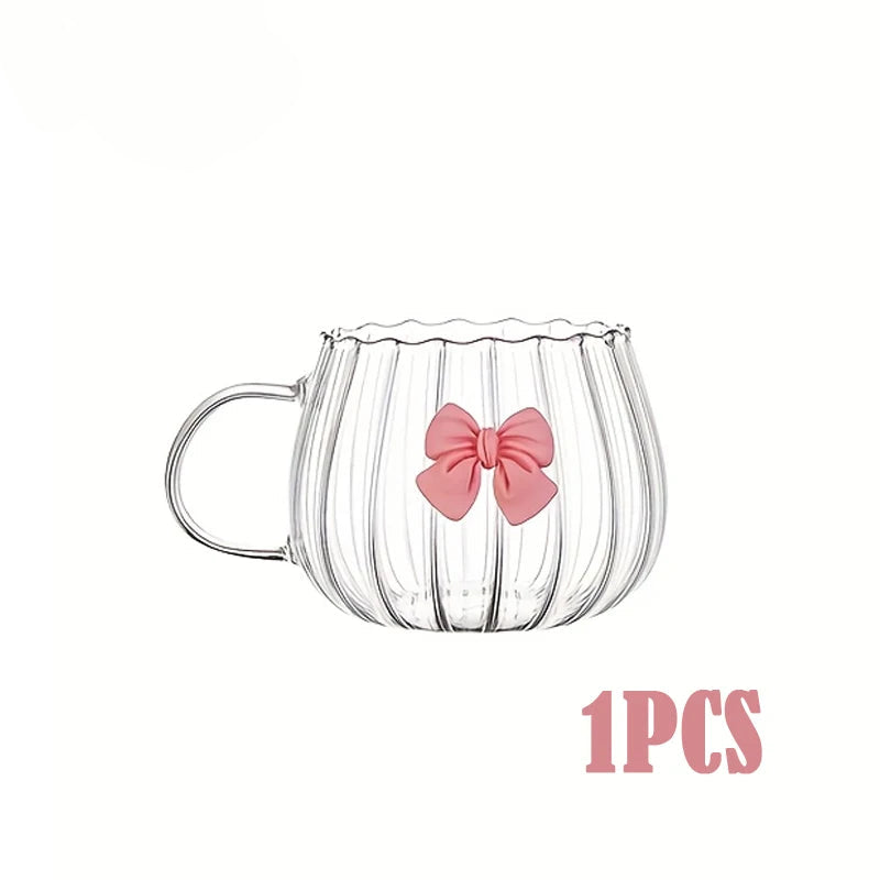 Cute Bow Glass Pumpkin Shaped Mug