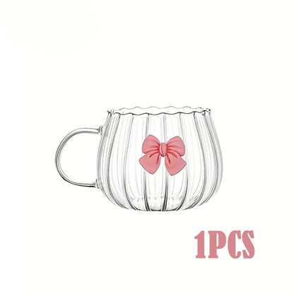 Cute Bow Glass Pumpkin Shaped Mug