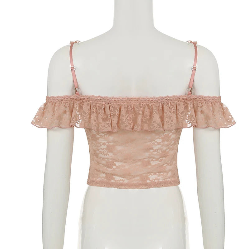 Pink Lace Ruffle Camisole Top