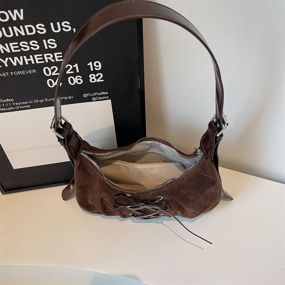 Neutral Brown Underarm Lace Up Shoulder Hand Bag