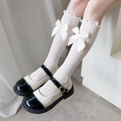 Knee High Lace Bow Stocking Socks in Black or White
