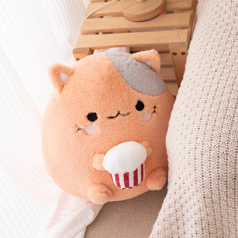 Kawaii Cow and Cat Stuffed Animal Strawberry Popcorn Plushies