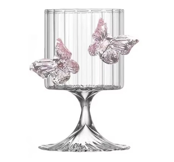Cute Pink Butterfly Water Gin Drinking Glass