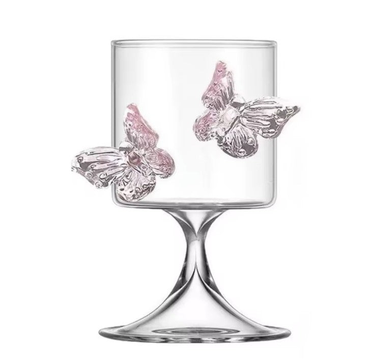 Cute Pink Butterfly Water Gin Drinking Glass