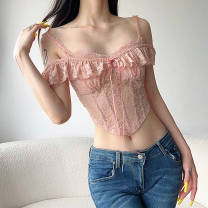 Pink Lace Ruffle Camisole Top