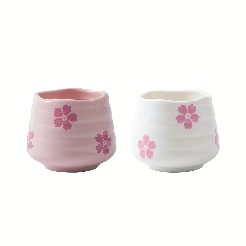 2pcs Set 160ml Cute Cherry Blossom Ceramic Tea Cup Pink / White