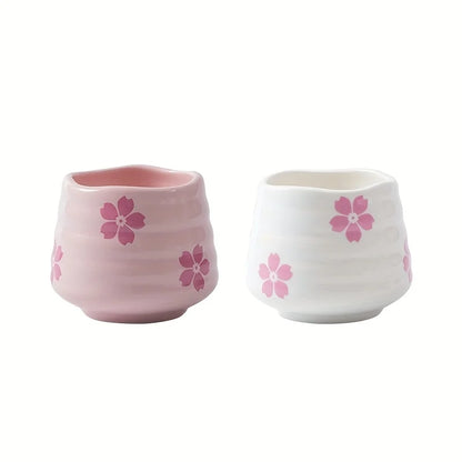 2pcs Set 160ml Cute Cherry Blossom Ceramic Tea Cup Pink / White