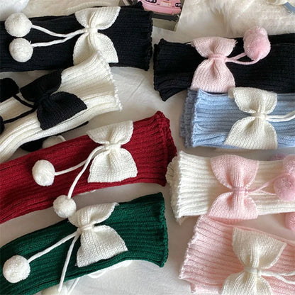 Cozy Cute Bow Pom Pom Leg Warmers