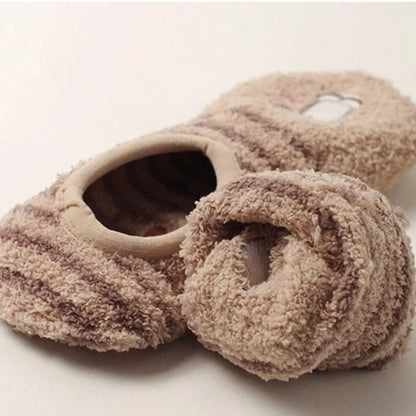 Cute Bear Animal Fluffy Low Indoor Cozy Slipper Socks