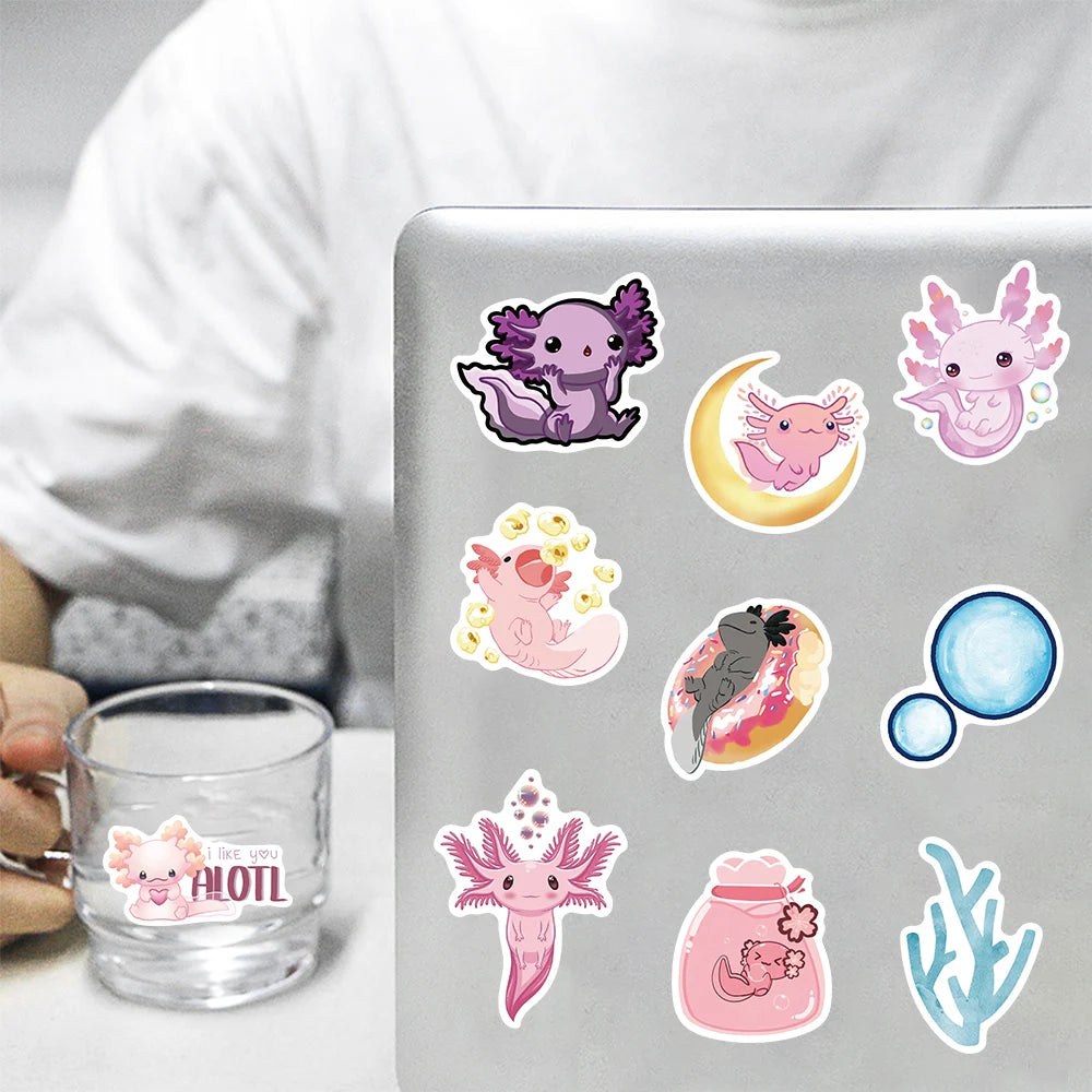 100Pcs Pink Axolotl Graffiti Stickers