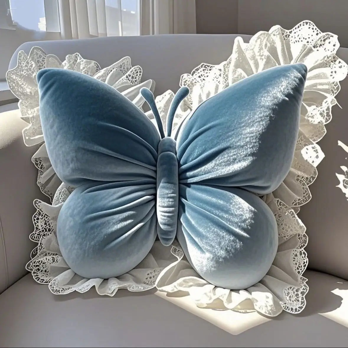 Cute Pink Frill Velvet Butterfly Bow Cushion (Various Colours)