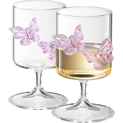 Cute Pink Butterfly Water Gin Drinking Glass