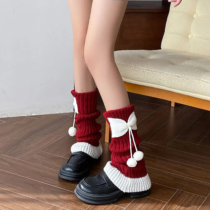 Cozy Cute Bow Pom Pom Leg Warmers