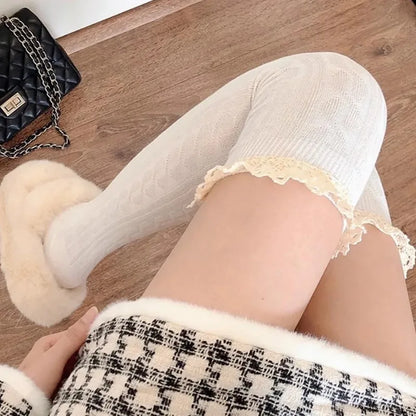 Cute Black or White Frill Long Knee Socks