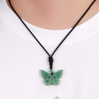 Natural Stone Butterfly Skull Crystal Necklace
