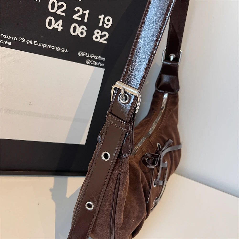 Neutral Brown Underarm Lace Up Shoulder Hand Bag