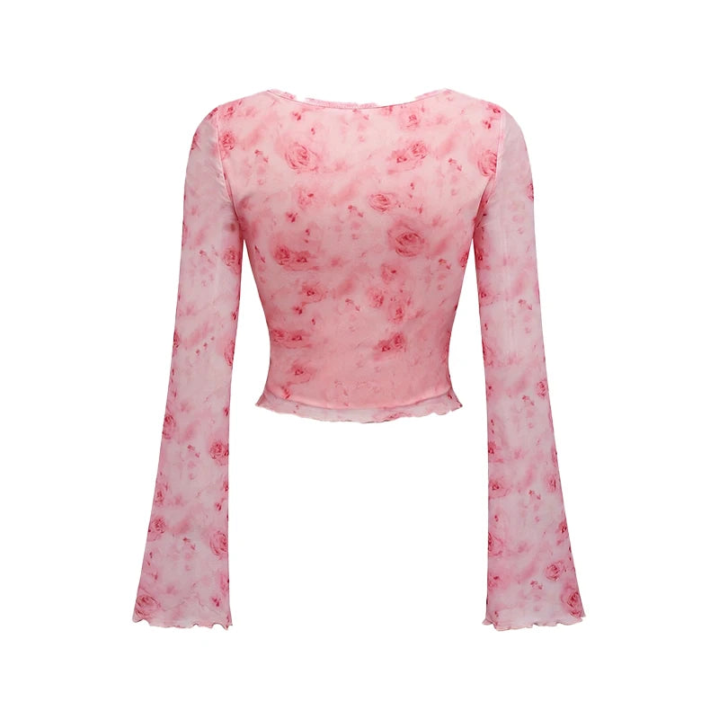 Pink Bow Floral Long Sleeved Top