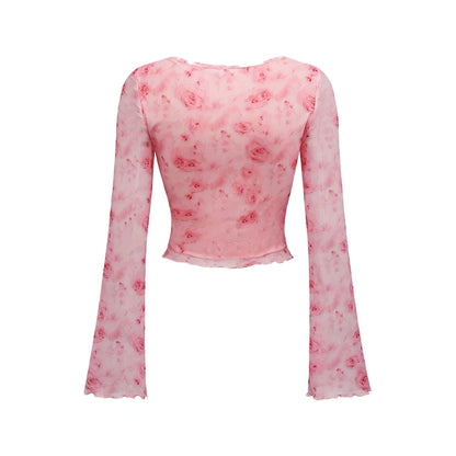 Pink Bow Floral Long Sleeved Top