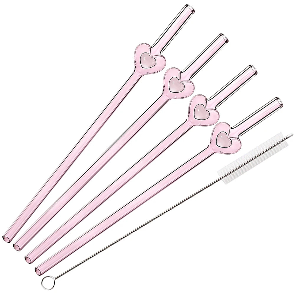 4Pcs Reusable Heart Straws Glass Straws