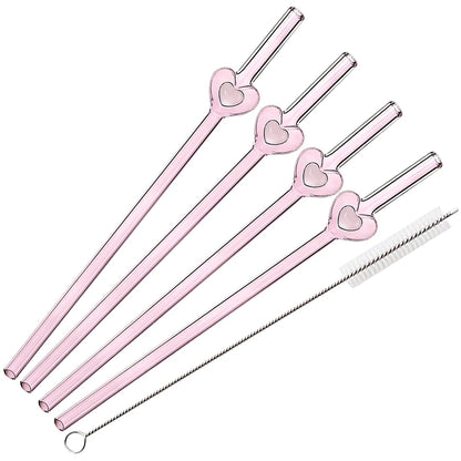 4Pcs Reusable Heart Straws Glass Straws