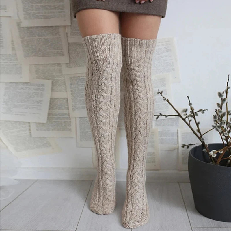 Cosy Thick Cable Knit Over Knee Socks