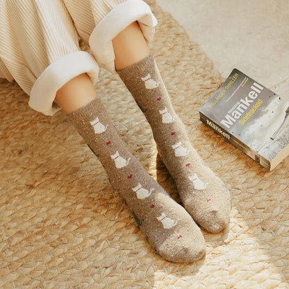 Warm Winter Cute Cat Heart Dots Socks, 1 Pair