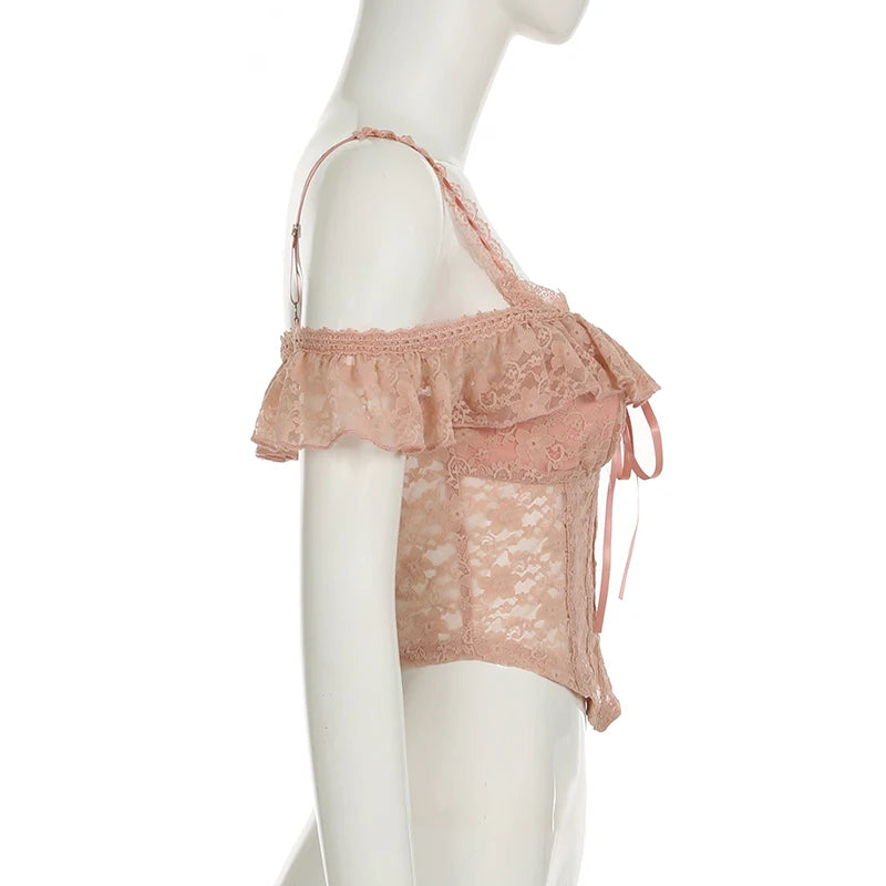 Pink Lace Ruffle Camisole Top