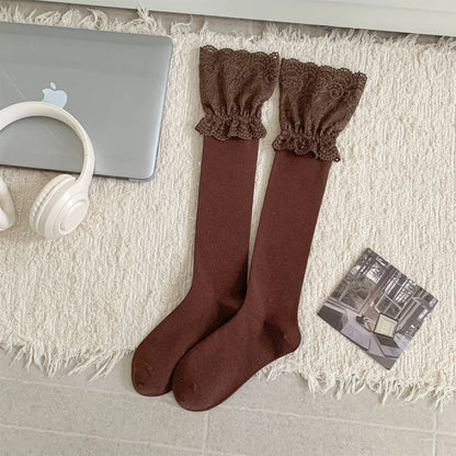 Dark Academia Autumnal Lace Ruffle Calf Socks