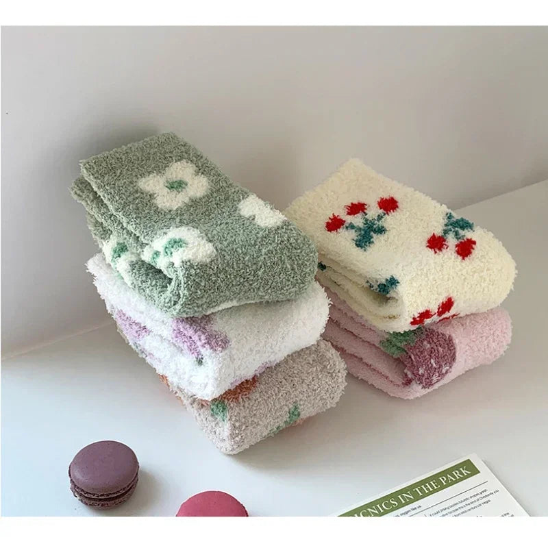 Cozy Fluffy Cute Floral Spring Socks