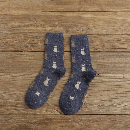 Warm Winter Cute Cat Heart Dots Socks, 1 Pair
